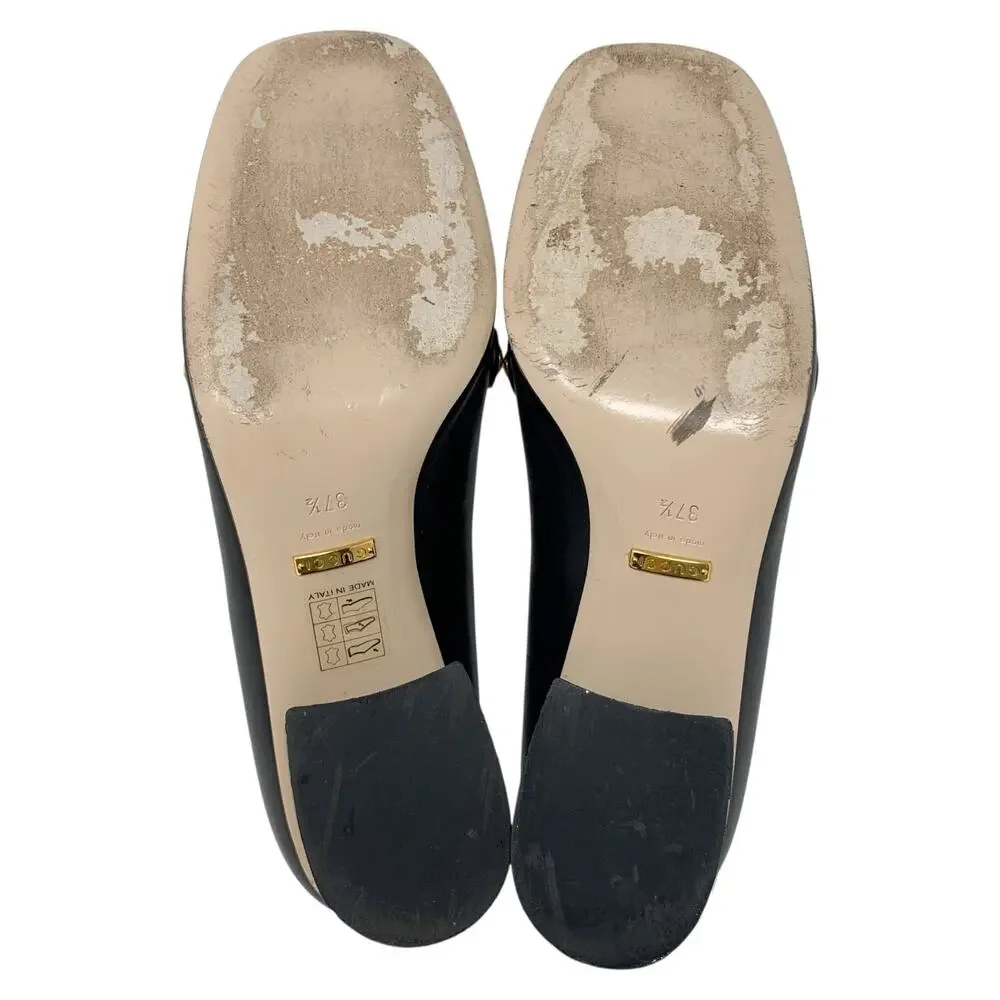 Gucci Sylvie Chain Black Leather Block Heel Pumps EU 37.5